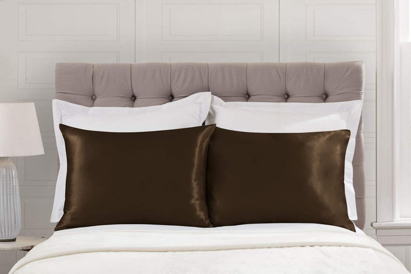 SHOPBEDDING ShopBedding Luxury Satin Pillowcase for Hair - King Satin Pillowcase with Zipper  Brown (Pillowcase Set of 2) - Blissford  - Image 3