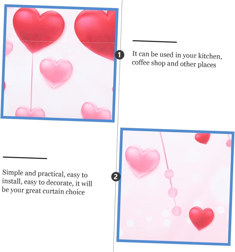 ABOOFAN 1pc Valentine's Day Heart Prints Kitchen Curtain Romantic Window Treatment for Cafe Decor Easy to Install for Spaces - Image 2