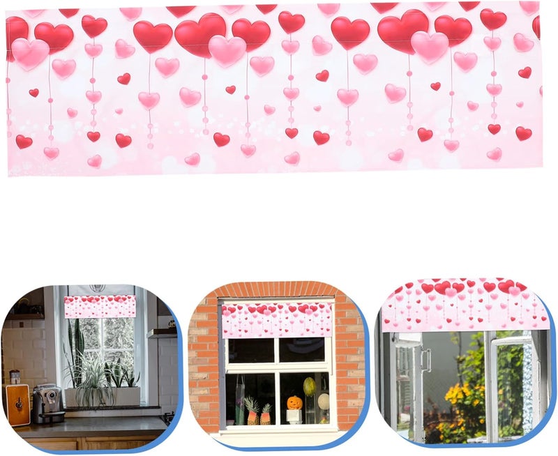 ABOOFAN 1pc Valentine's Day Heart Prints Kitchen Curtain Romantic Window Treatment for Cafe Decor Easy to Install for Spaces - Image 5