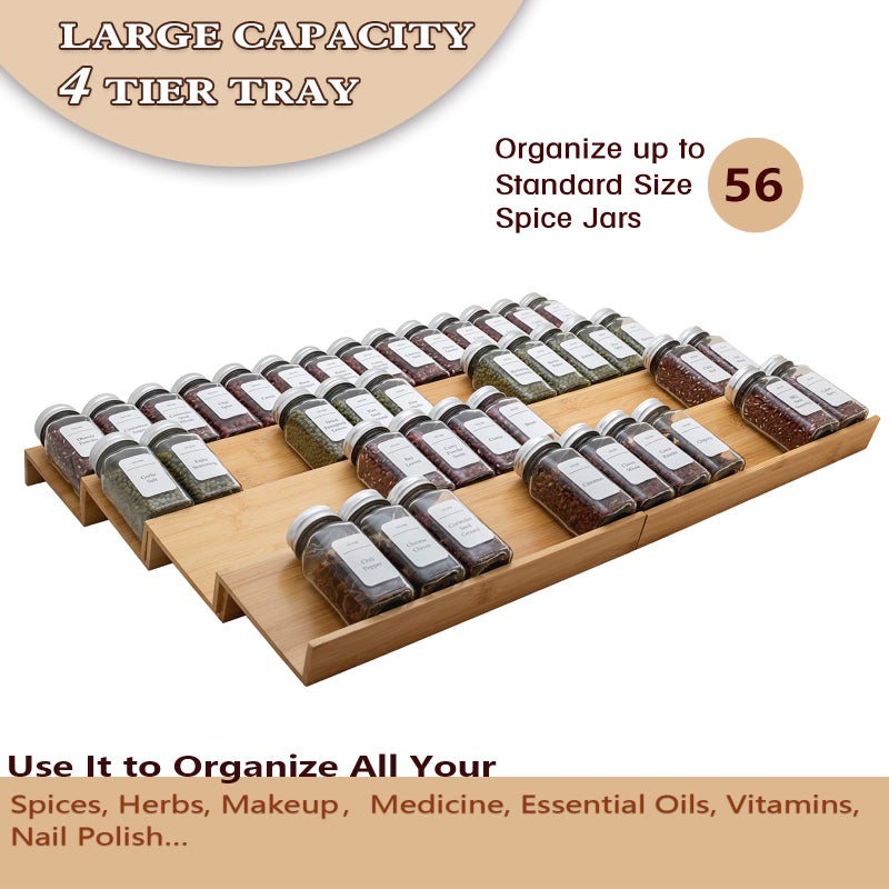 Angimio Bamboo Spice Rack Drawer Organizer - 8-Piece Set - 13"" Wide Per Piece - Combine Into 26"" Wide Rack - Image 2