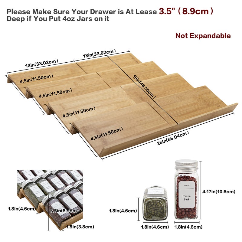 Angimio Bamboo Spice Rack Drawer Organizer - 8-Piece Set - 13"" Wide Per Piece - Combine Into 26"" Wide Rack - Image 4