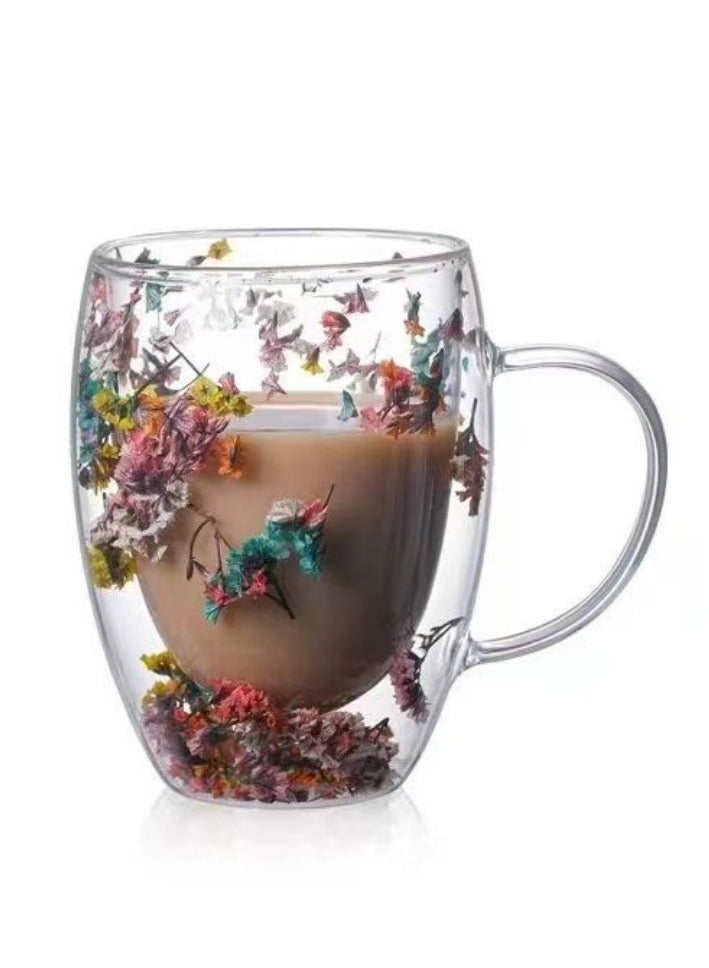 إيفرين كوب قهوة زجاجي مزدوج الطبقات، سعة 350 مل، كوب ماء شفاف للشاي والكابتشينو والإسبريسو واللاتيه، أكواب المشروبات الساخنة، هدية عيد ميلاد للنساء - Image 1