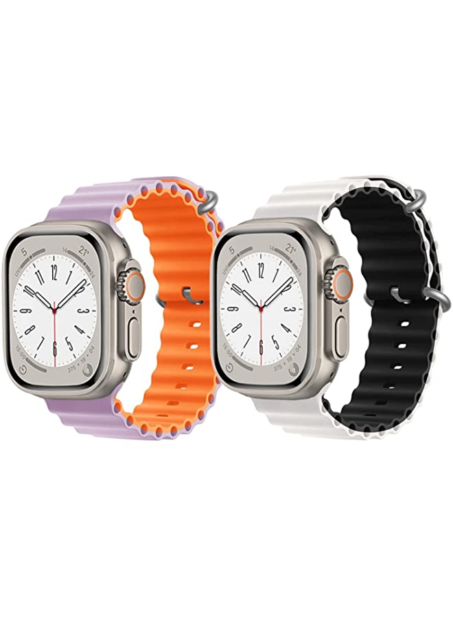 vesus Silicone Ocean Band Strap for Apple Watch Ultra 8 49mm Pink/Orange Double Side Strap with White/Black Double Side Strap Set of 2