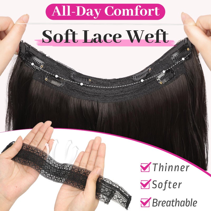 KooKaStyle Invisible Wire Hair Extensions 20" Long Wavy Layered Synthetic Clip in Hair Extension with Transparent Wire Adjustable Size 6 Secure Clips Dark Brown Thick Hairpieces for Women20 Inch,150g - Image 2