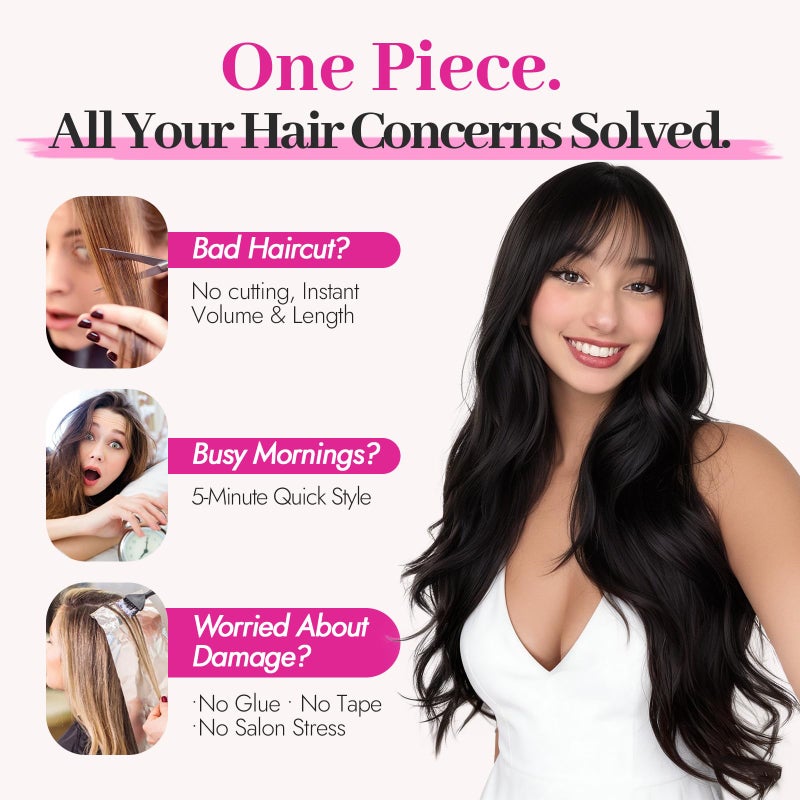 KooKaStyle Invisible Wire Hair Extensions 20" Long Wavy Layered Synthetic Clip in Hair Extension with Transparent Wire Adjustable Size 6 Secure Clips Dark Brown Thick Hairpieces for Women20 Inch,150g - Image 5