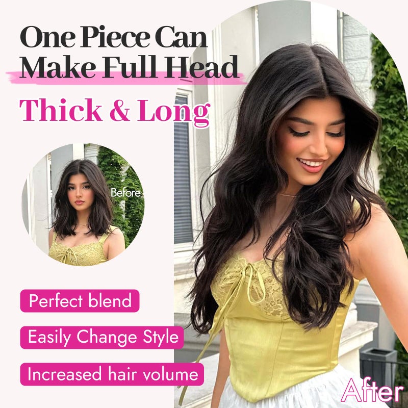 KooKaStyle Invisible Wire Hair Extensions 20" Long Wavy Layered Synthetic Clip in Hair Extension with Transparent Wire Adjustable Size 6 Secure Clips Dark Brown Thick Hairpieces for Women20 Inch,150g - Image 3