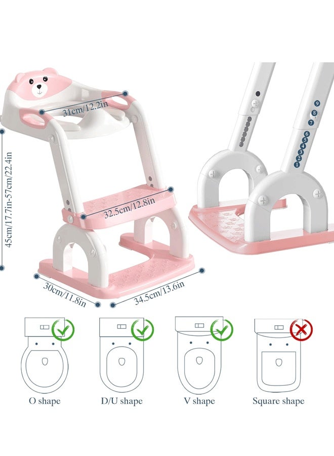 Berma Baby مقعد تدريب على استخدام المرحاض مع سلم متدرج للأطفال الصغار - مقعد مرحاض 2 في 1 مُحسّن للأطفال الأولاد والبنات، وسادة مضادة للانزلاق وارتفاع قابل للتعديل مع مقاومة للماء - وردي - Image 2