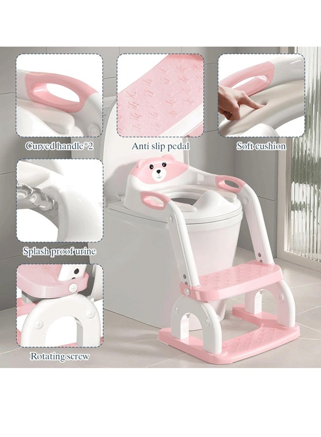 Berma Baby مقعد تدريب على استخدام المرحاض مع سلم متدرج للأطفال الصغار - مقعد مرحاض 2 في 1 مُحسّن للأطفال الأولاد والبنات، وسادة مضادة للانزلاق وارتفاع قابل للتعديل مع مقاومة للماء - وردي - Image 3