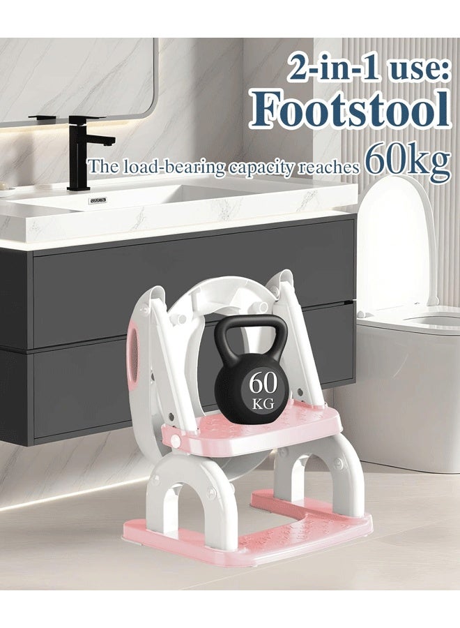 Berma Baby مقعد تدريب على استخدام المرحاض مع سلم متدرج للأطفال الصغار - مقعد مرحاض 2 في 1 مُحسّن للأطفال الأولاد والبنات، وسادة مضادة للانزلاق وارتفاع قابل للتعديل مع مقاومة للماء - وردي - Image 4