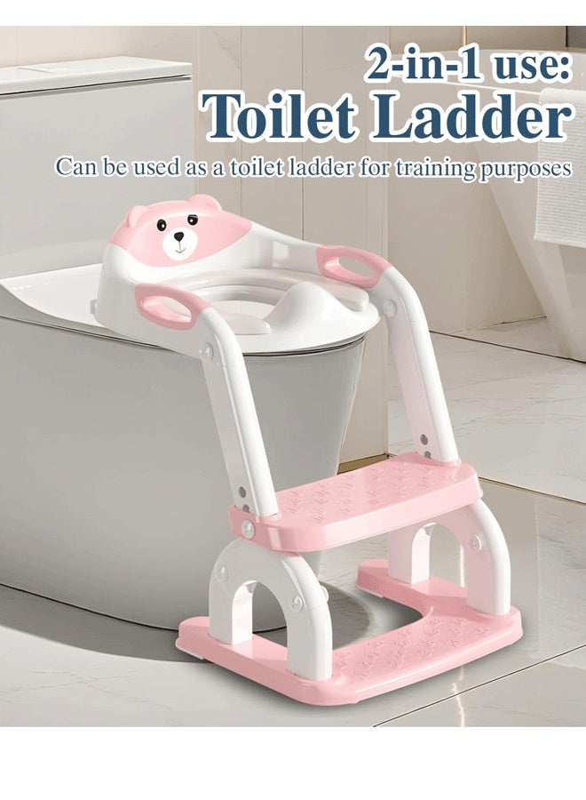 Berma Baby مقعد تدريب على استخدام المرحاض مع سلم متدرج للأطفال الصغار - مقعد مرحاض 2 في 1 مُحسّن للأطفال الأولاد والبنات، وسادة مضادة للانزلاق وارتفاع قابل للتعديل مع مقاومة للماء - وردي - Image 5