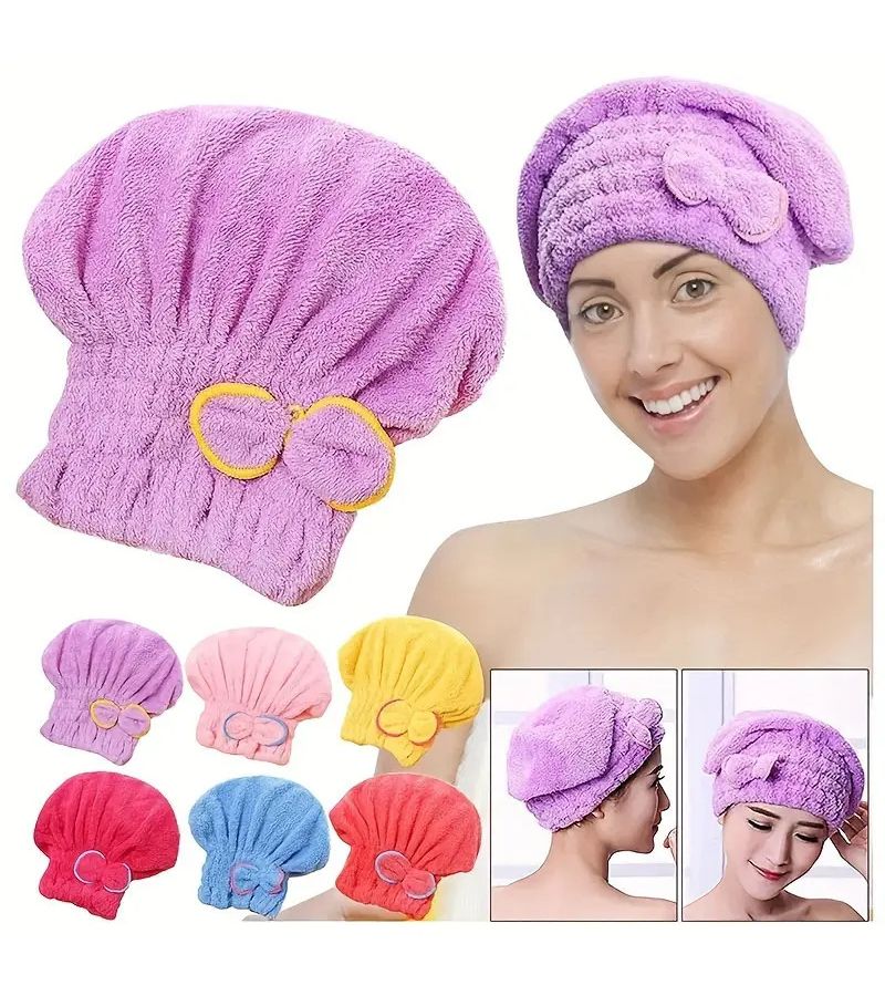 Women S Quick Drying Hair Coral Fleece Super Absorbent Thickened Modern Geometric Pattern Essential Bathroom Item Color Random 1pc - Image 1