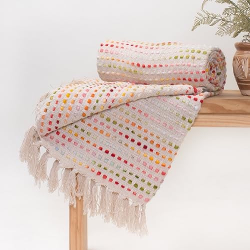 DMAASA Hand Woven Sofa Throw Blanket 50x70 Inches or 127x 178 cm- Soft & Cozy, Premium Cotton, Perfect for Sofa, Bed, or Lounge (Multicolor) - Image 1