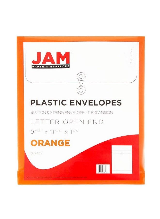 JAM Paper - Plastic Envelopes With Button & String Tie Closure Letter Open End 9 3 4 X 11 3 4 Bright Orange 12 Pack - Image 1