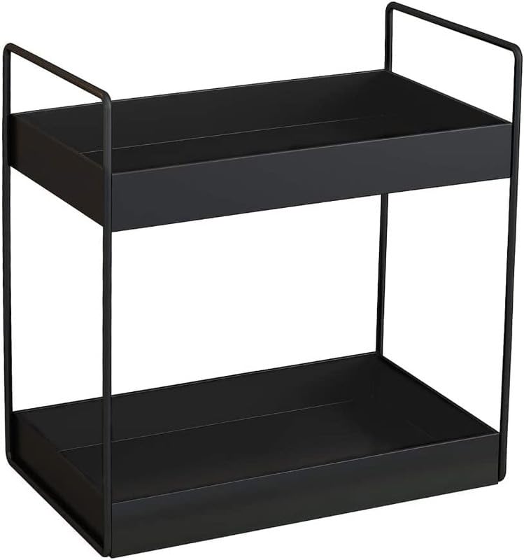 CR18 COLLECTION Big Size MULTIPUPOSE 2-Tier Standing Rack, Bathroom Countertop Storage Shelf Cosmetic Organizer Holder Kitchen Spice Rack, Black, Metal - Image 1