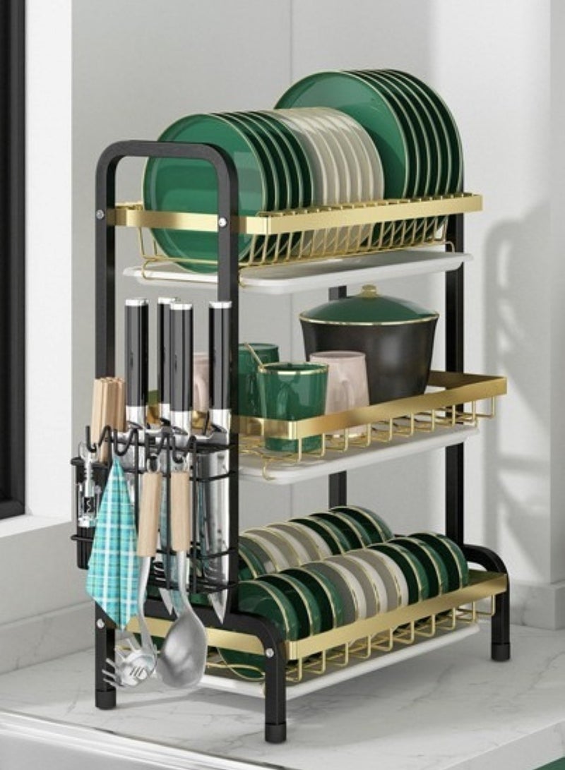 Kitchen Kitchen Carbon Steel Drain Bowl and Dish Rack Storage Rack with Chopsticks and Chopping Board  - Image 3