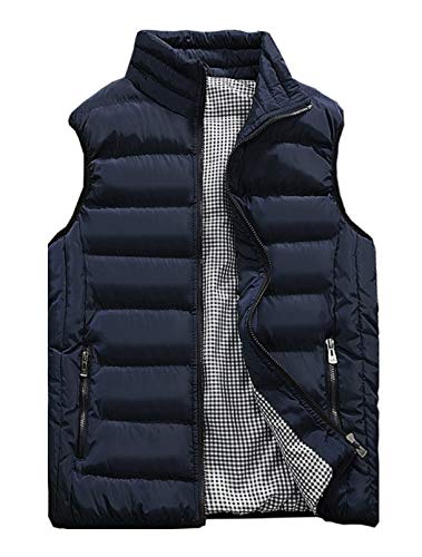 Vcansion Men's Outdoor Casual Stand Collar Vest Padded Jacket Coat Vest Blue L - Image 1