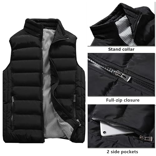 Vcansion Men's Outdoor Casual Stand Collar Vest Padded Jacket Coat Vest Blue L - Image 2