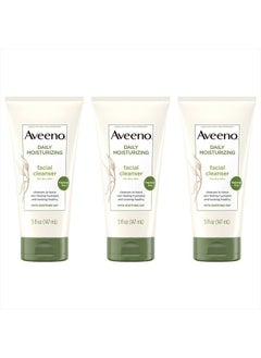 Aveeno Daily Moisturizing Facial Cleanser with Soothing Non-GMO Oat, Hydrating Face Washfor Soft & Supple Skin, Free of Parabens, Sulfates, Fragrance, Dyes & Soaps, 5 fl. oz, Pack of 3  - Image 1