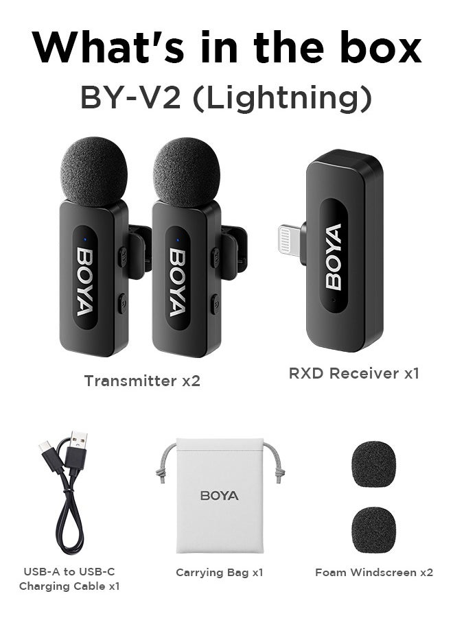 BOYA - BOYA BY-V2 wireless microphone Noise Cancellation Lavalier Microphone Mini Mic 100M Transmission microphone for Vlogging TikTok YouTube Content Creators Live Streaming Interview Recording iPhone Android Smartphones Action DSLR Camera Laptop PC - Image 1