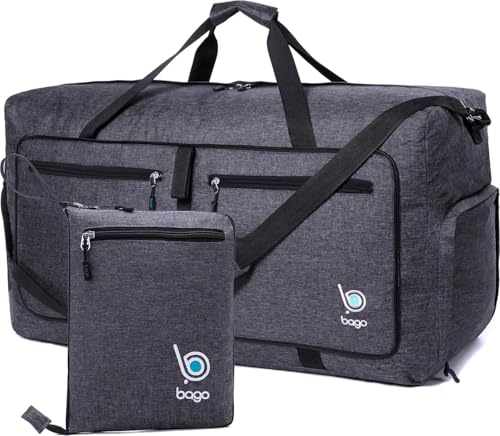 Bago Large Foldable Duffel Bags for Traveling Women & Men - 80L Packable Duffle Bag for Travel with Shoe Compartment - Water Repellant, Heavy Duty, Lightweight Folding & Collapsible (SnowBlack) - Image 1