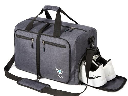 Bago Large Foldable Duffel Bags for Traveling Women & Men - 80L Packable Duffle Bag for Travel with Shoe Compartment - Water Repellant, Heavy Duty, Lightweight Folding & Collapsible (SnowBlack) - Image 4