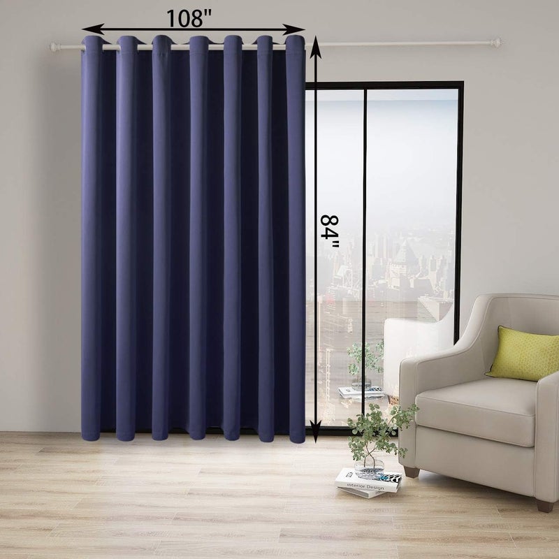 BONZER Room Divider Curtain Total Privacy Wall Wide Thermal Insulated Blackout Curtains for Slide Window, 84L x 108W Inch (7L x 9W ft), 1 Panel, Navy - Image 3