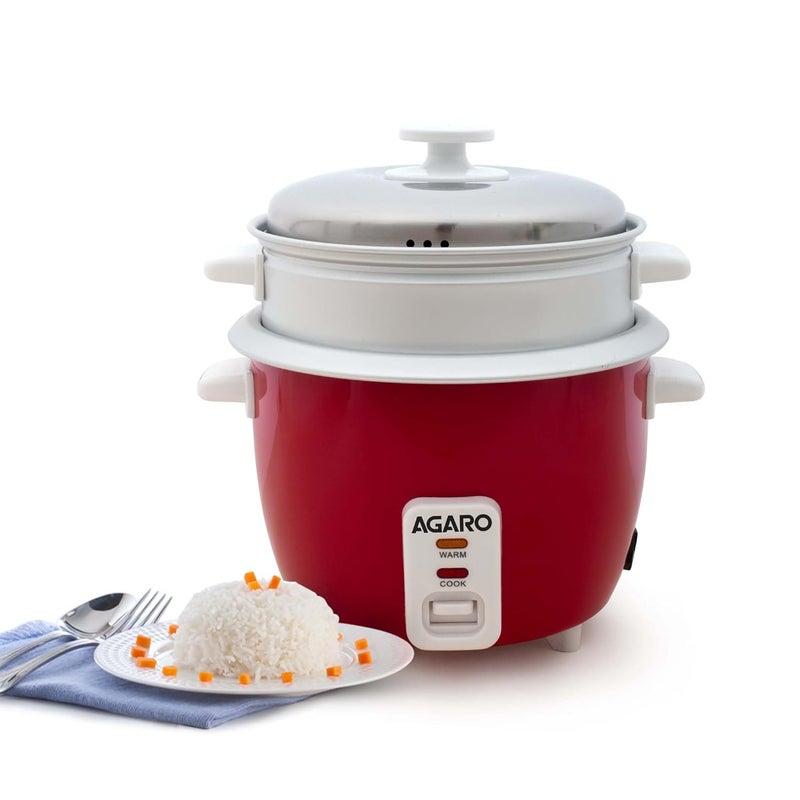 AGARO Elegant Electric Rice Cooker, 1L, 700 gms (approx. 5 cups) raw rice, 400W, Automatic Boiler, Steamer, Removable Aluminium Pot, Stainless Steel Lid, Keep Warm Function, Trivet Plate, Rice - Image 1
