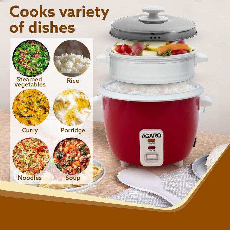 AGARO Elegant Electric Rice Cooker, 1L, 700 gms (approx. 5 cups) raw rice, 400W, Automatic Boiler, Steamer, Removable Aluminium Pot, Stainless Steel Lid, Keep Warm Function, Trivet Plate, Rice - Image 5