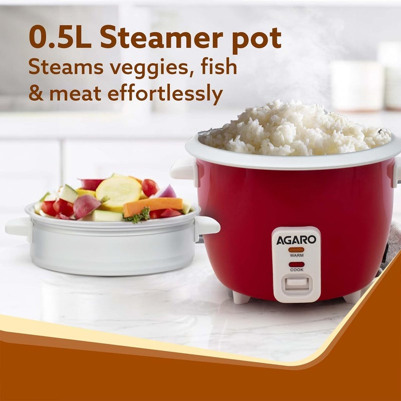 AGARO Elegant Electric Rice Cooker, 1L, 700 gms (approx. 5 cups) raw rice, 400W, Automatic Boiler, Steamer, Removable Aluminium Pot, Stainless Steel Lid, Keep Warm Function, Trivet Plate, Rice - Image 3
