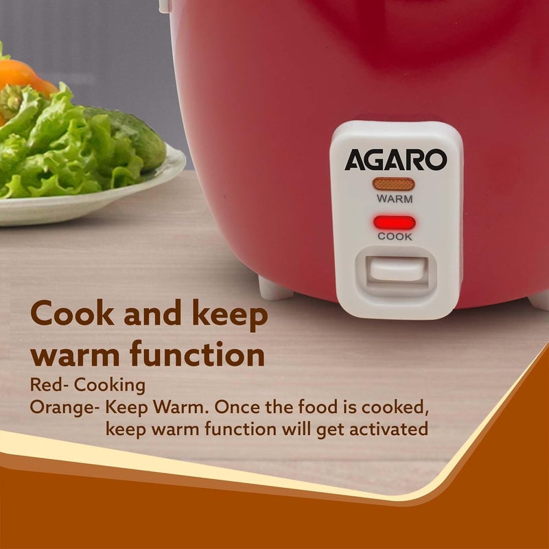 AGARO Elegant Electric Rice Cooker, 1L, 700 gms (approx. 5 cups) raw rice, 400W, Automatic Boiler, Steamer, Removable Aluminium Pot, Stainless Steel Lid, Keep Warm Function, Trivet Plate, Rice - Image 4