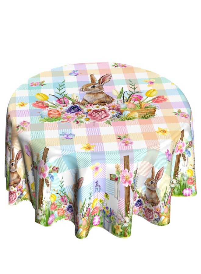 VentuCoven Easter Round Tablecloth 60 Inch Spring Floral Rabbit Circular Tablecloth Egg Round Table Covers for Kitchen Party Dinner Tabletop Decoration Butterfly Watercolor Buffalo Plaid Check - Image 1