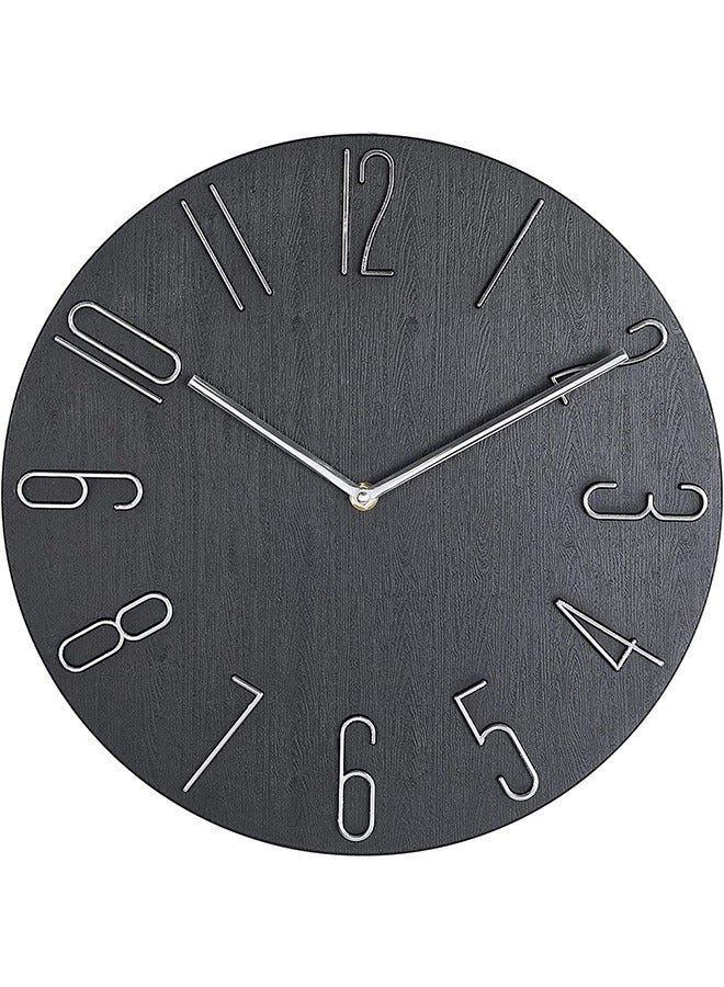 MIXDE Wall Clock modern minimalist decor. Ultra silent non-ticking accurate movement. Wood imitation. Non digital wall clocks for living room bedroom kitchen or office. 30 cm (Black) - Image 1
