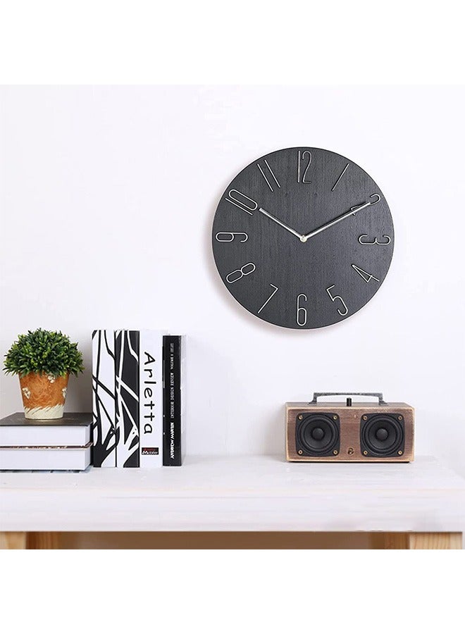 MIXDE Wall Clock modern minimalist decor. Ultra silent non-ticking accurate movement. Wood imitation. Non digital wall clocks for living room bedroom kitchen or office. 30 cm (Black) - Image 2
