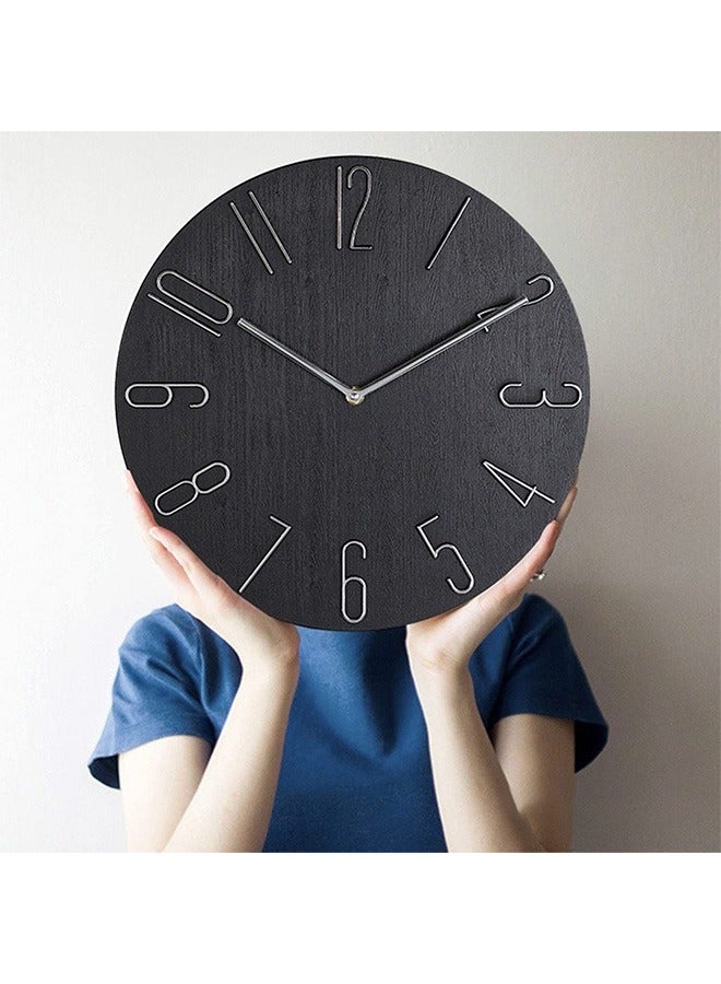 MIXDE Wall Clock modern minimalist decor. Ultra silent non-ticking accurate movement. Wood imitation. Non digital wall clocks for living room bedroom kitchen or office. 30 cm (Black) - Image 3