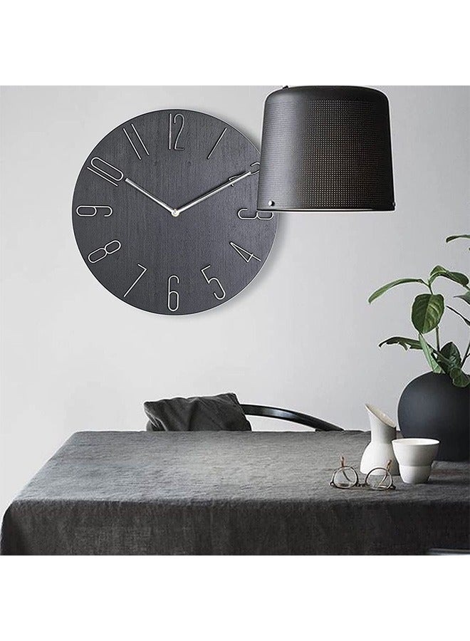 MIXDE Wall Clock modern minimalist decor. Ultra silent non-ticking accurate movement. Wood imitation. Non digital wall clocks for living room bedroom kitchen or office. 30 cm (Black) - Image 4