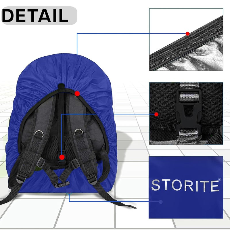 Storite غطاء غبار ومطر لحقيبة ظهر قياسية مع حقيبة، مقاوم للماء، غطاء حقيبة مضاد للغبار والمطر، قابل للتعديل بمرونة للمدرسة، الكلية، المكتب، حقائب الرحلات (30L-35L، أزرق) - Image 4