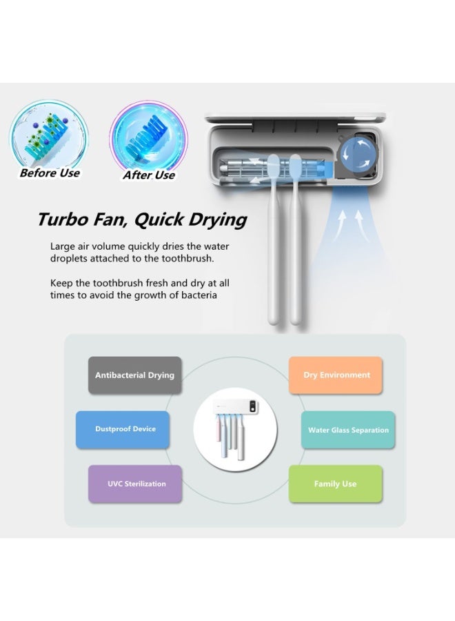 FDTY Toothbrush Holders,toothbrush Organizer,toothbrush Storage,UV Toothbrush Sanitizer and Holder,UV Light Toothbrush Sterilizer Drying Dispenser,Wall Mounted with Drying Function - White - Image 4