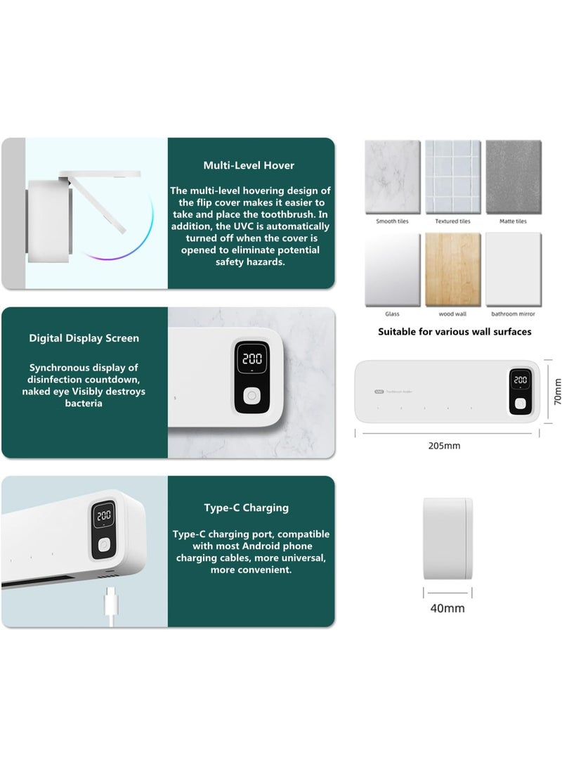 FDTY Toothbrush Holders,toothbrush Organizer,toothbrush Storage,UV Toothbrush Sanitizer and Holder,UV Light Toothbrush Sterilizer Drying Dispenser,Wall Mounted with Drying Function - White - Image 2