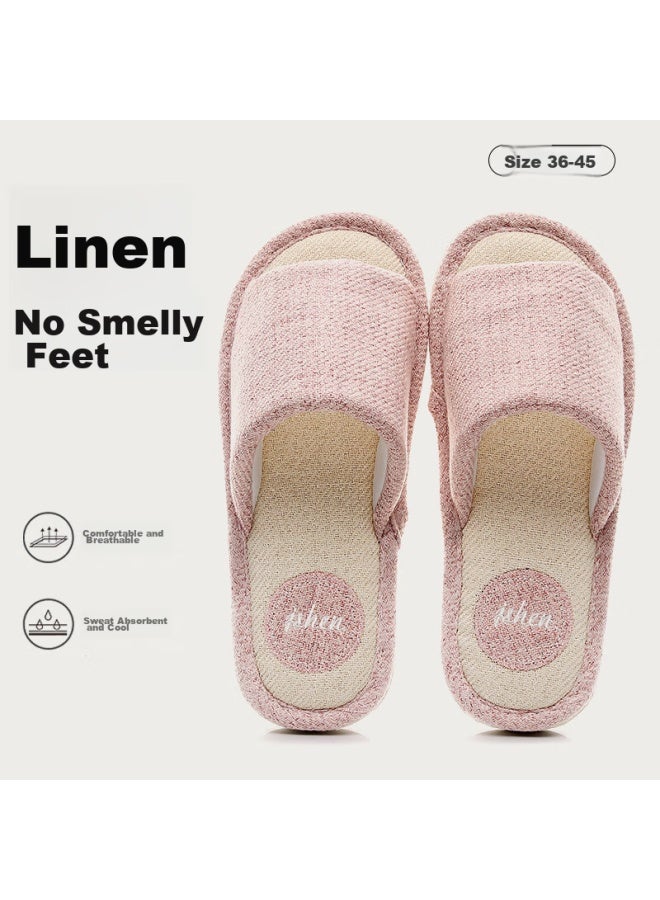 TZLDN Lidani Style Linen Slippers For Women, Couple Style, Home Use, Non-slip, Women's Home Cotton Half Slippers, Pink, Size 38-39 - Image 1