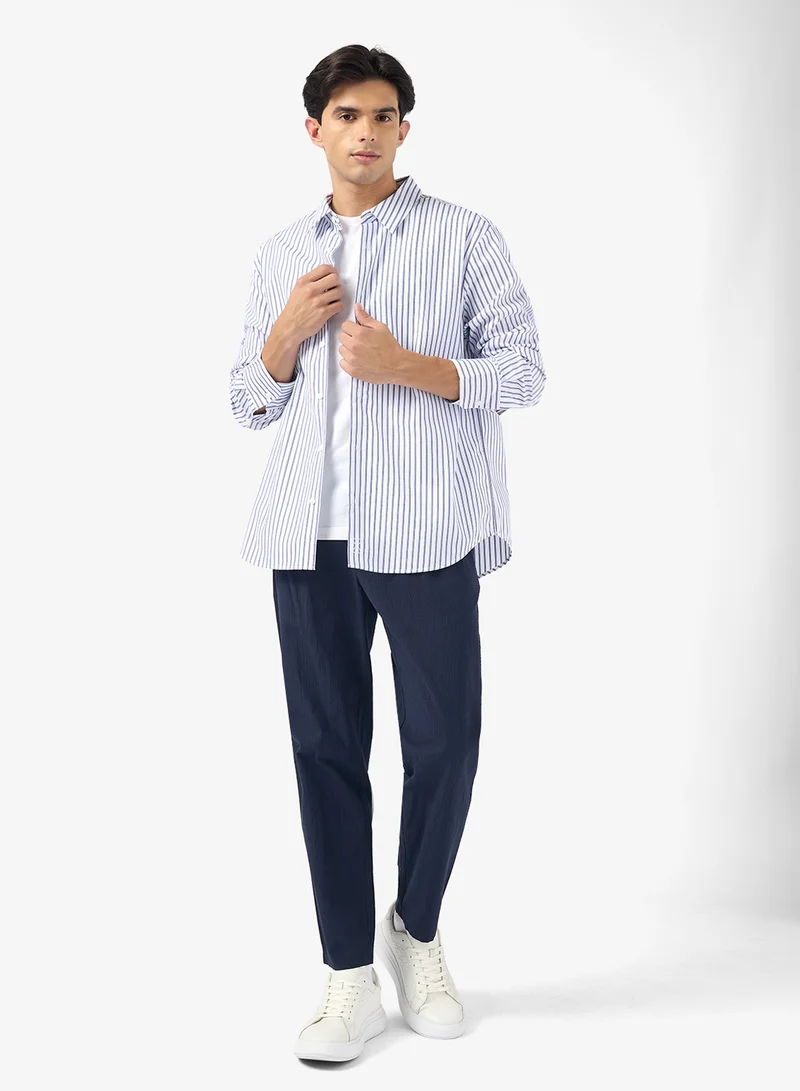CALVIN KLEIN Double Stripe Cotton Relaxed Button-Down Shirt
