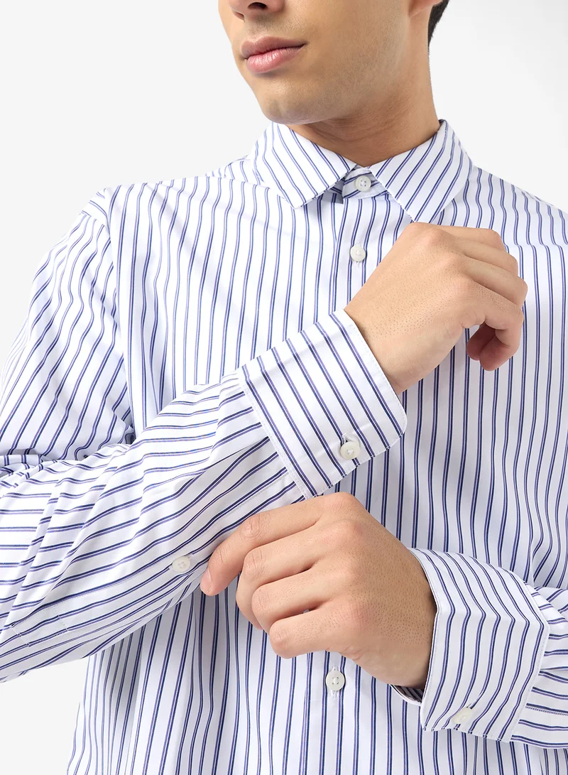 CALVIN KLEIN Double Stripe Cotton Relaxed Button-Down Shirt