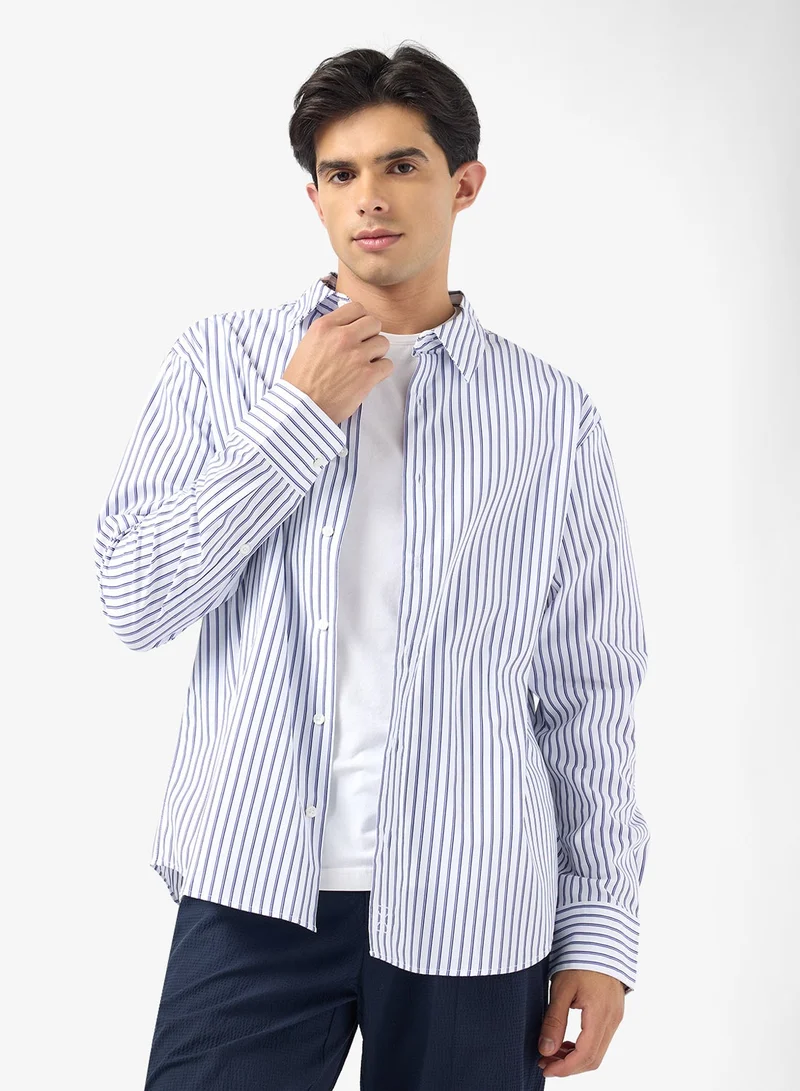 CALVIN KLEIN Double Stripe Cotton Relaxed Button-Down Shirt