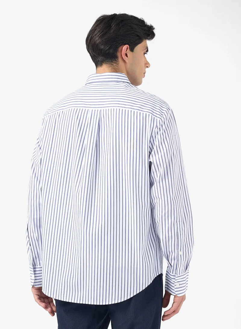 CALVIN KLEIN Double Stripe Cotton Relaxed Button-Down Shirt