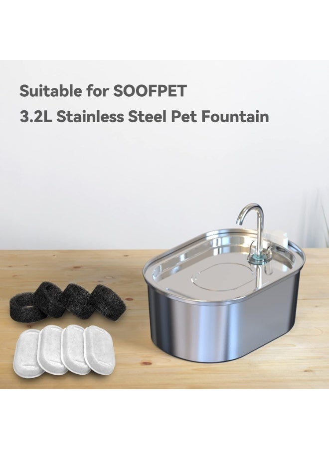 Stainless Steel Cat Water Fountain Filters: 8 Pack Filters (Carbon Filters + Sponge Filters) - Replacement Filters for 108oz cat Fountain - Image 1