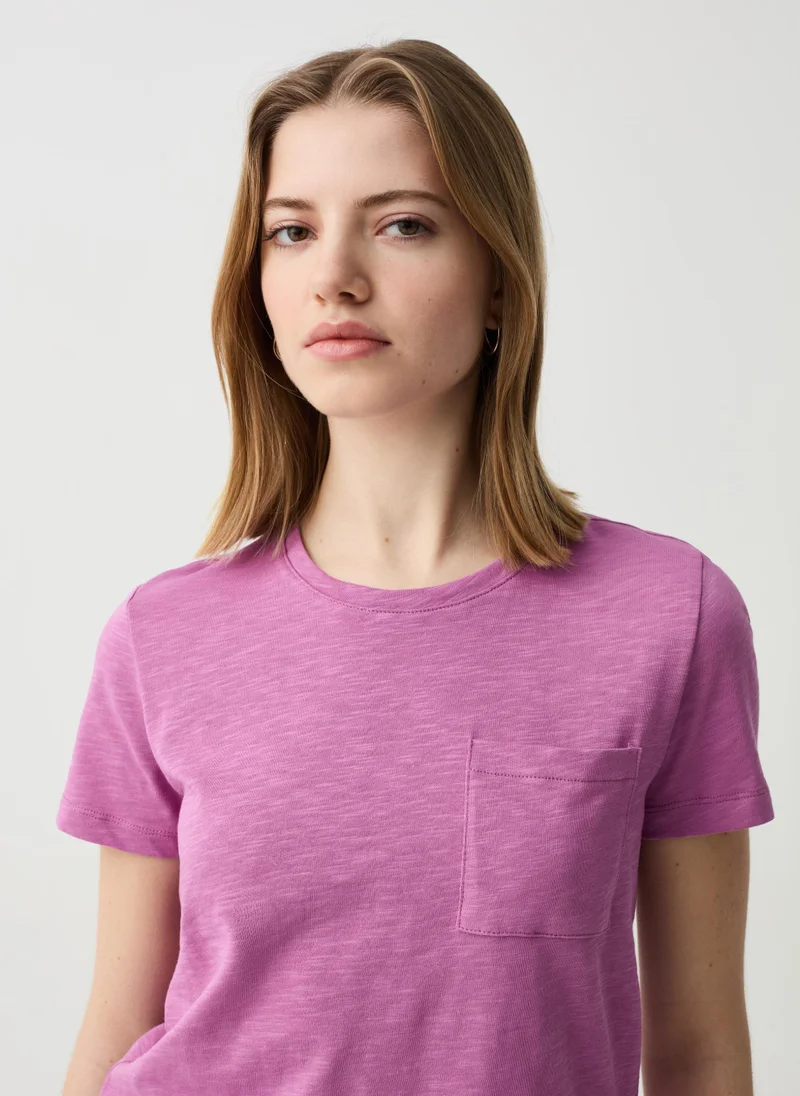 او في اس Essential mélange cotton T-shirt with pocket