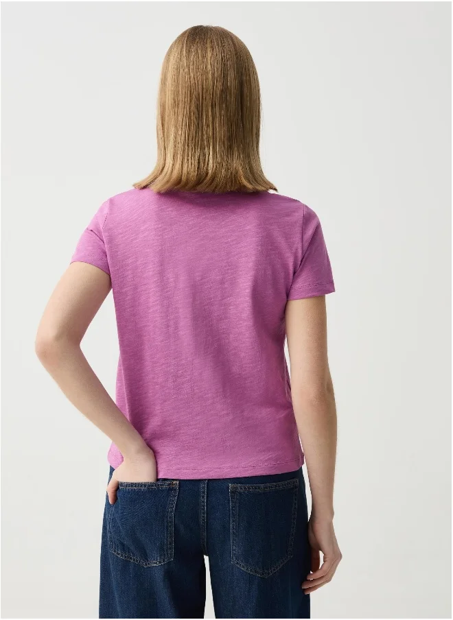 Ovs Essential mélange cotton T-shirt with pocket
