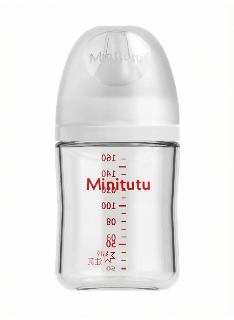 Minitutu Glass Baby Feeding Bottle 160ml - Anti-Colic & Wide Neck for Newborn Infants 1M+ - Natural Breast-Like Nipple, Slow Flow, BPA Free, Heat Resistant & Easy to Clean Nursing System - Image 1