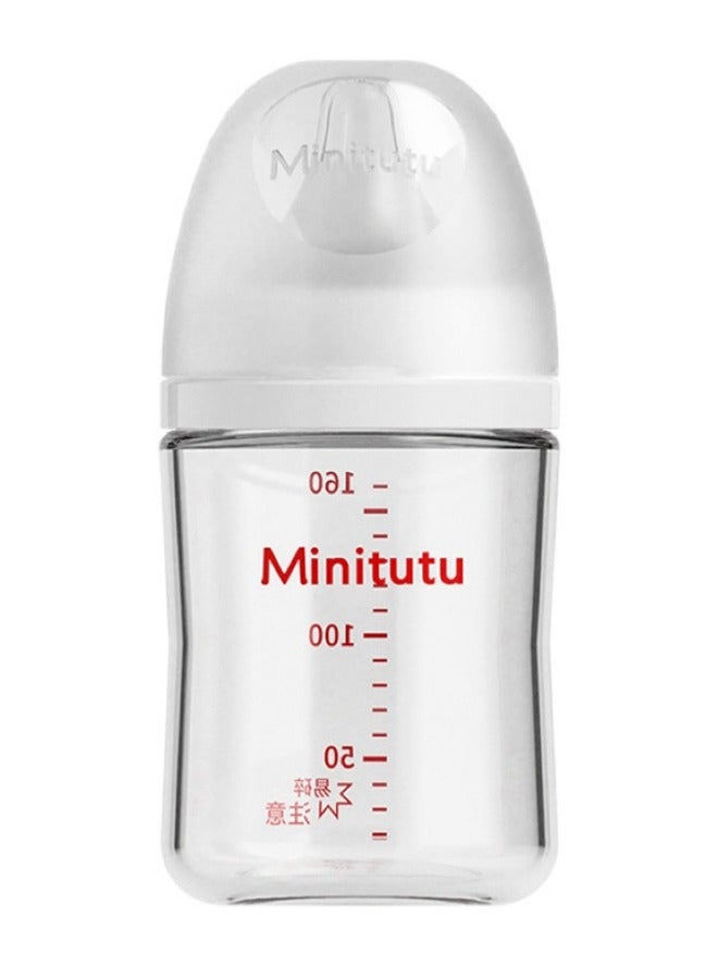 Minitutu Anti-Colic, Wide-Neck Glass Feeding Bottle With Breast-Like Nipples 160 ML, 1M+ - Image 1