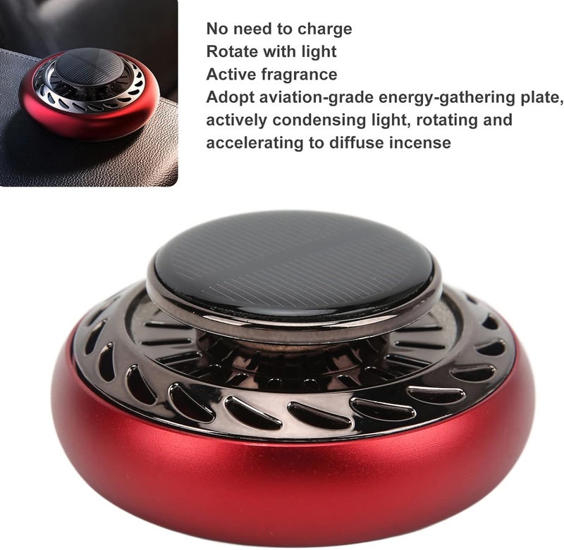 woobles Car Air Freshener, Car Diffuser Plastic Aluminum Alloy Solar Energy Rotating Aromatherapy Interior Dashboard Decoration (Red) Red - Image 3