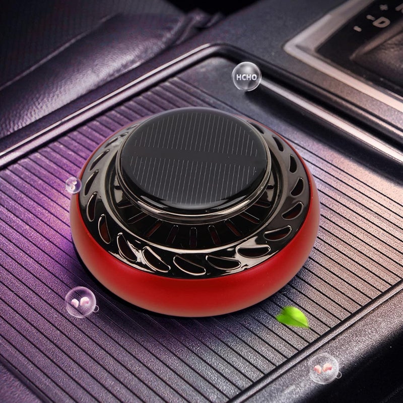 woobles Car Air Freshener, Car Diffuser Plastic Aluminum Alloy Solar Energy Rotating Aromatherapy Interior Dashboard Decoration (Red) Red - Image 2